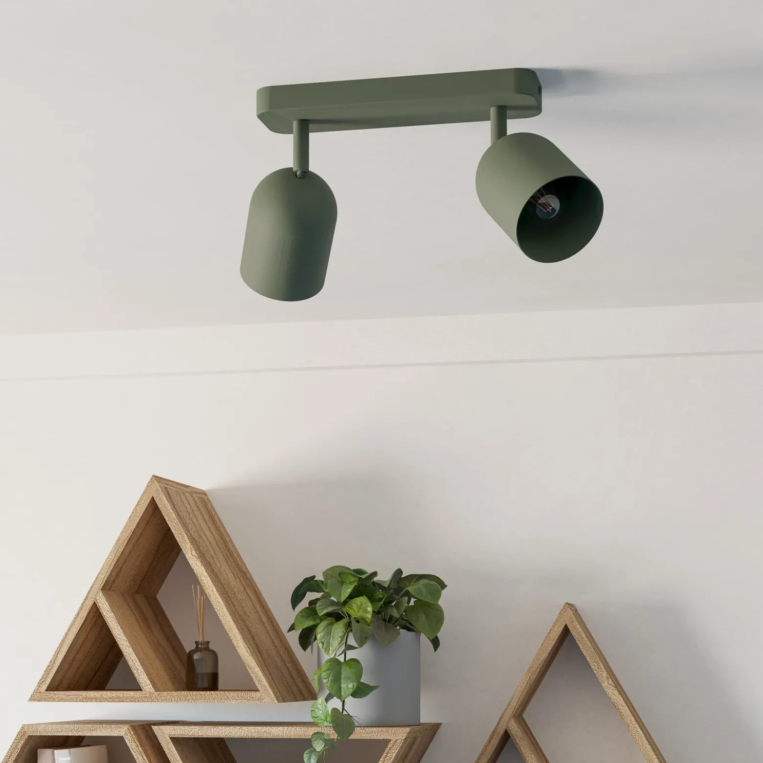 Downlight Tilston, verde oscuro, longitud 28 cm, 2 luces, acero