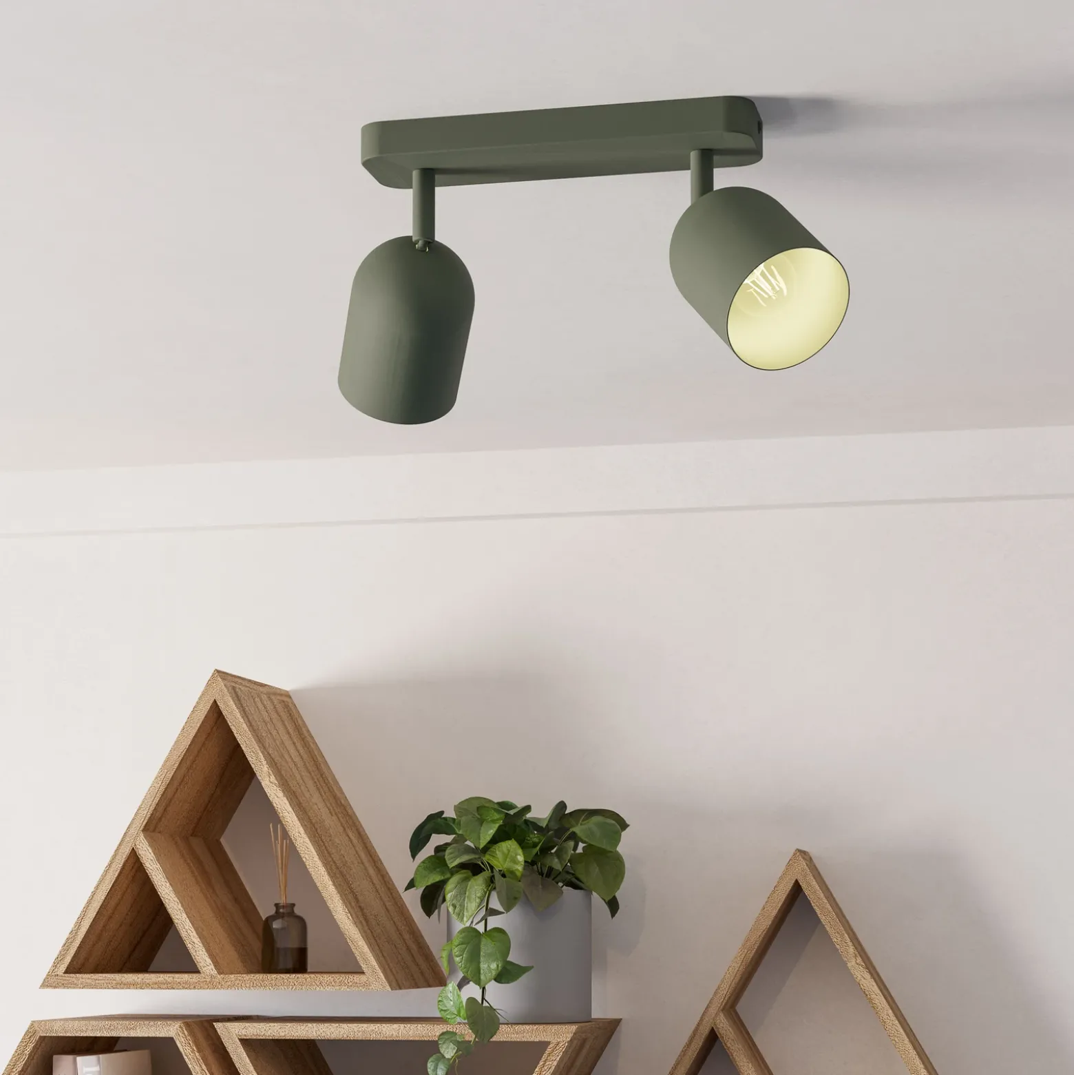 Downlight Tilston, verde oscuro, longitud 28 cm, 2 luces, acero