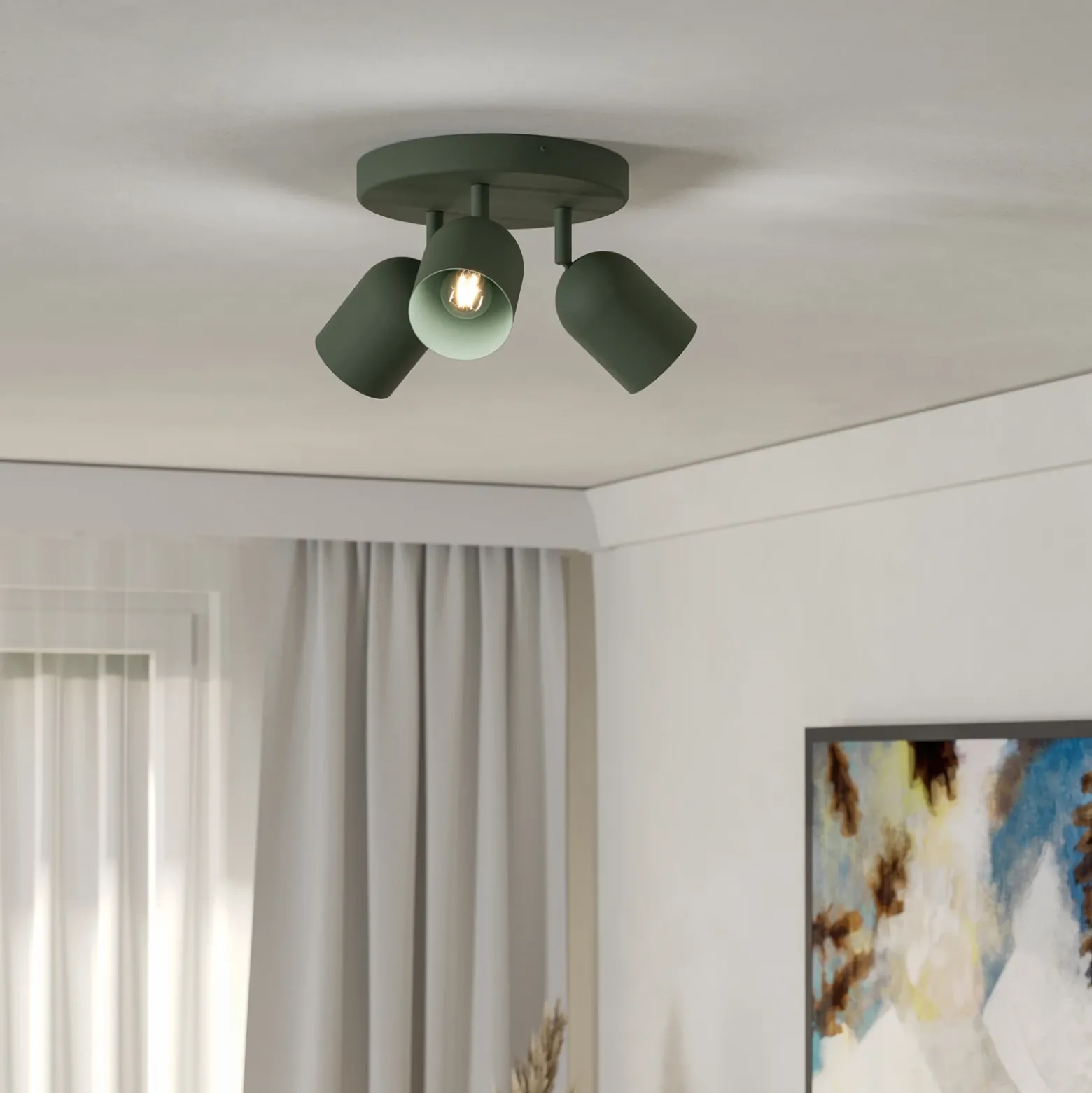 Downlight Tilston, verde oscuro, Ø 25 cm, 3 luces, acero
