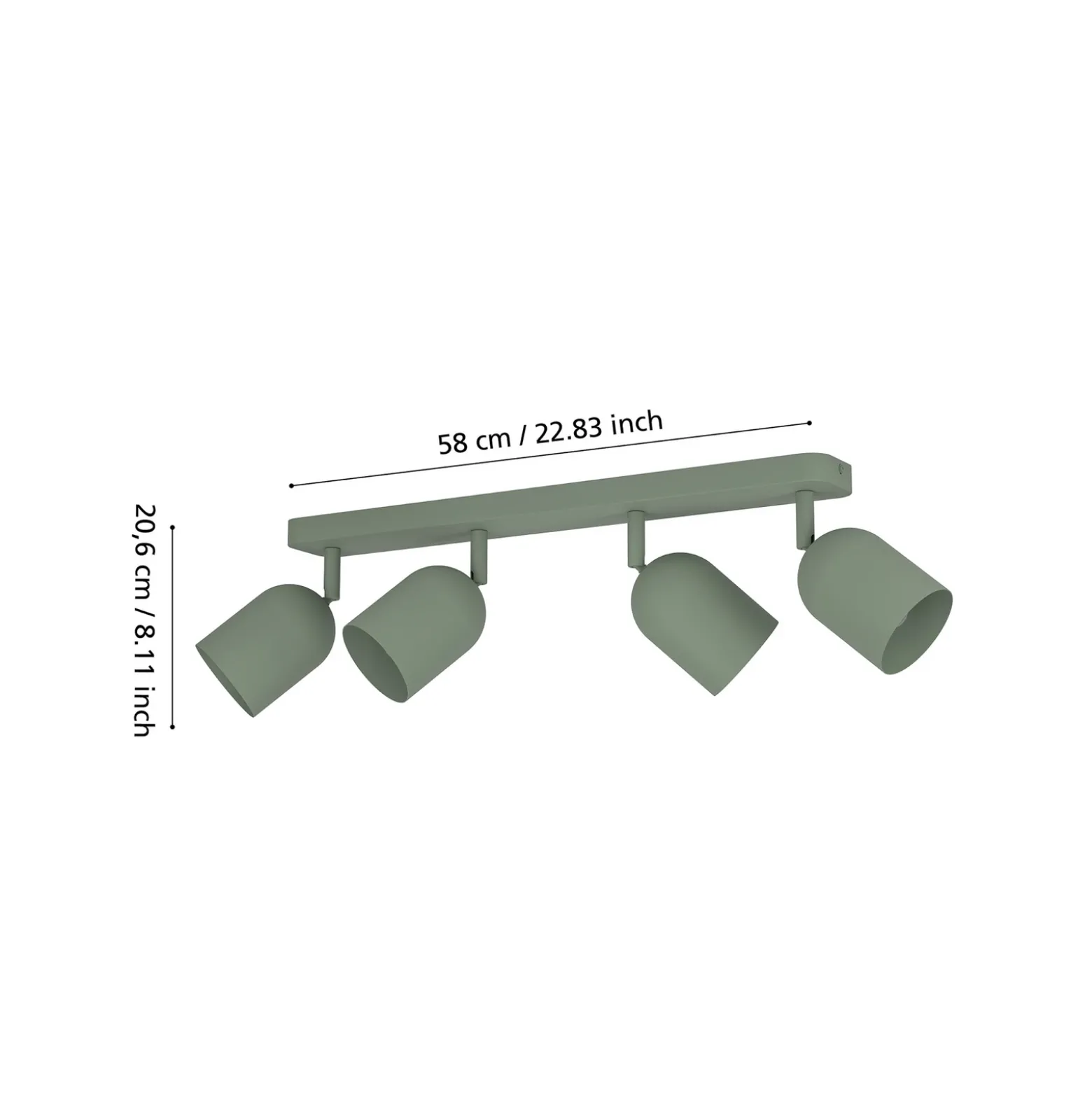 Downlight Tilston, verde oscuro, longitud 58 cm, 4 luces, acero