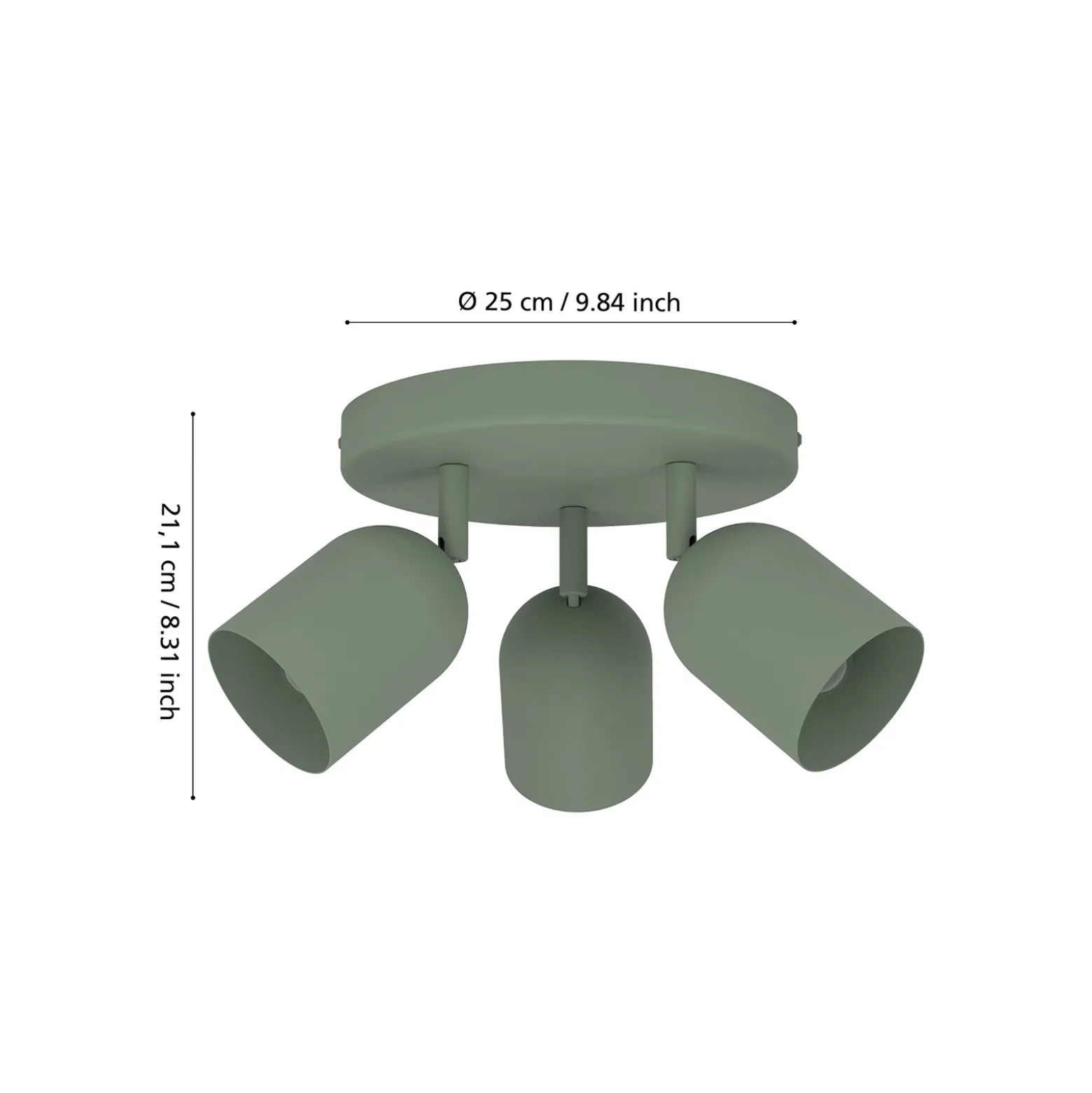 Downlight Tilston, verde oscuro, Ø 25 cm, 3 luces, acero