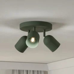 Downlight Tilston, verde oscuro, Ø 25 cm, 3 luces, acero