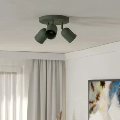 Downlight Tilston, verde oscuro, Ø 25 cm, 3 luces, acero