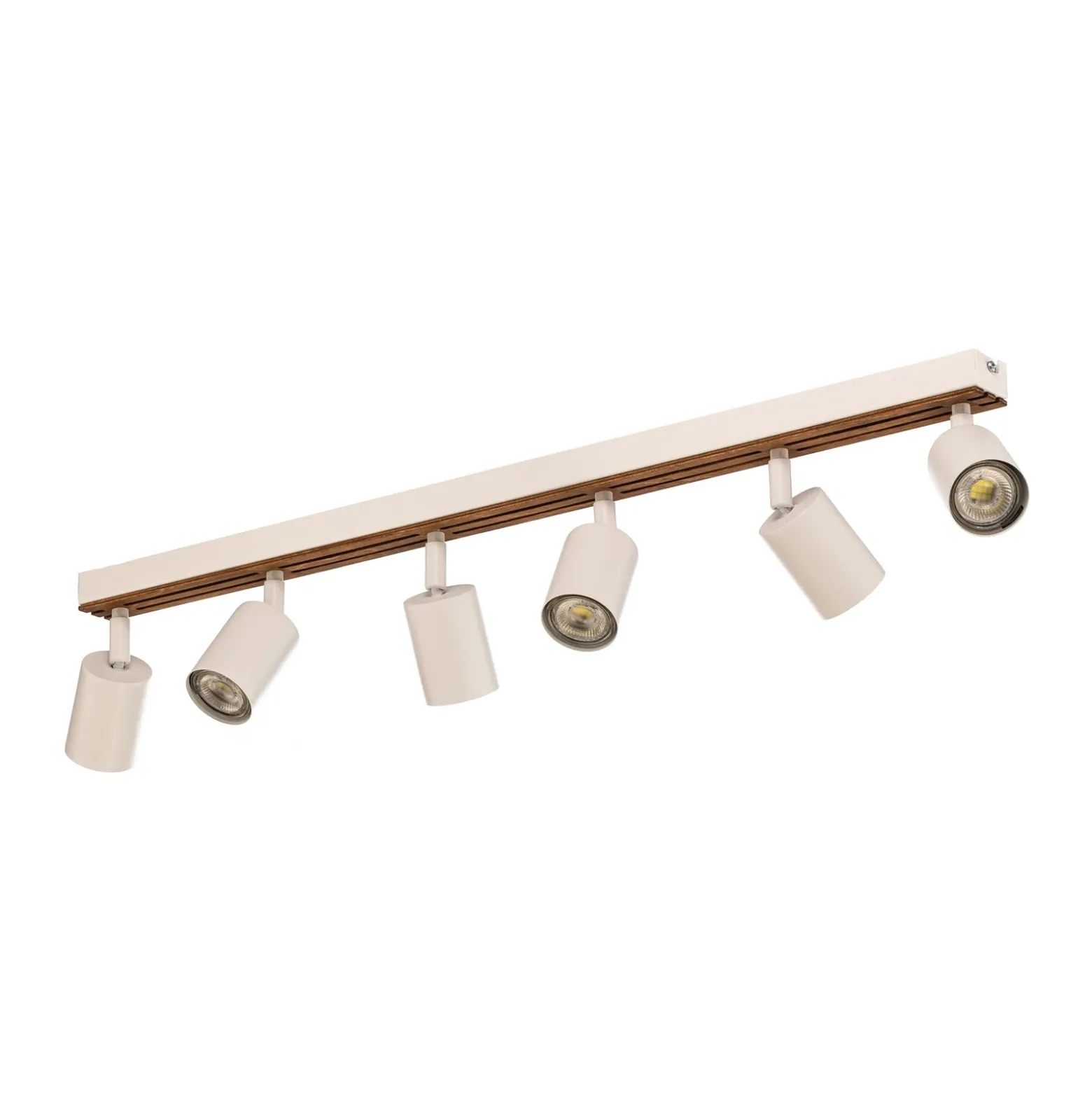 Downlight Tino, blanco/madera, 6 luces, 80 cm