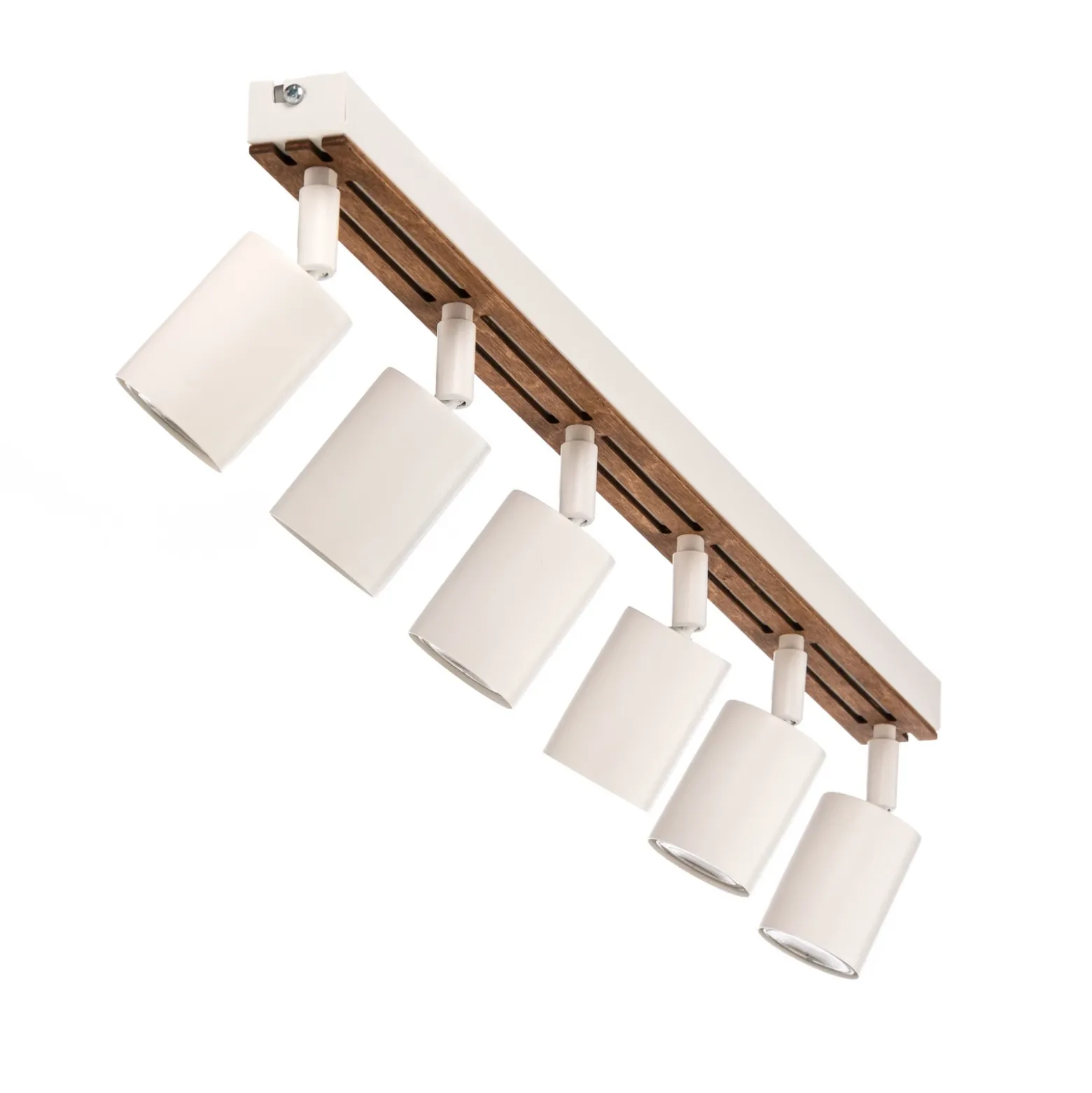 Downlight Tino, blanco/madera, 6 luces, 80 cm