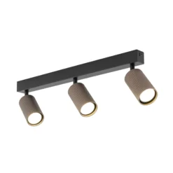 Downlight Tune, 3 luces, marrón, metal, longitud 66 cm