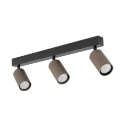 Downlight Tune, 3 luces, marrón, metal, longitud 66 cm