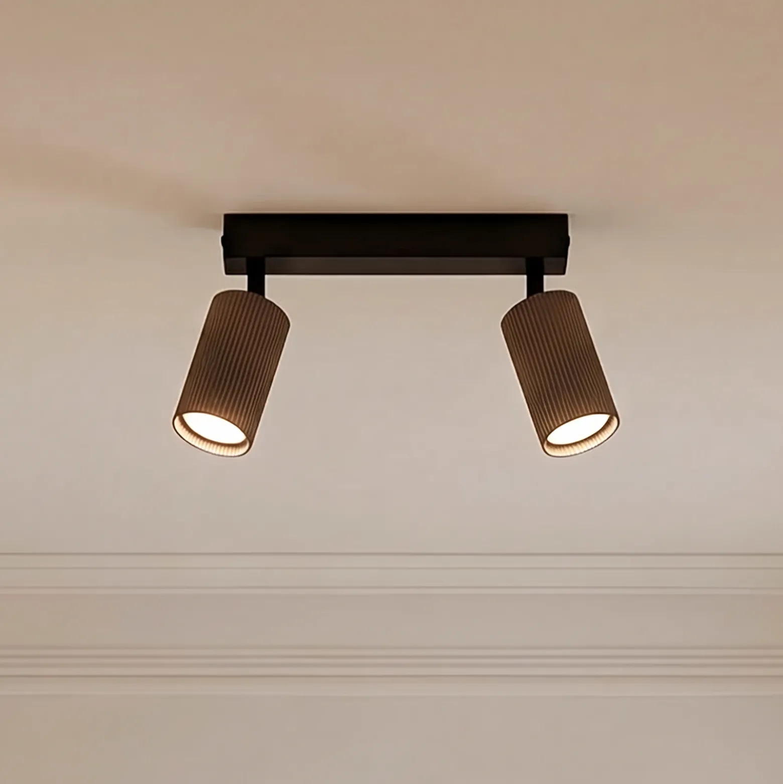 Downlight Tune, 2 luces, marrón, metal, longitud 44 cm