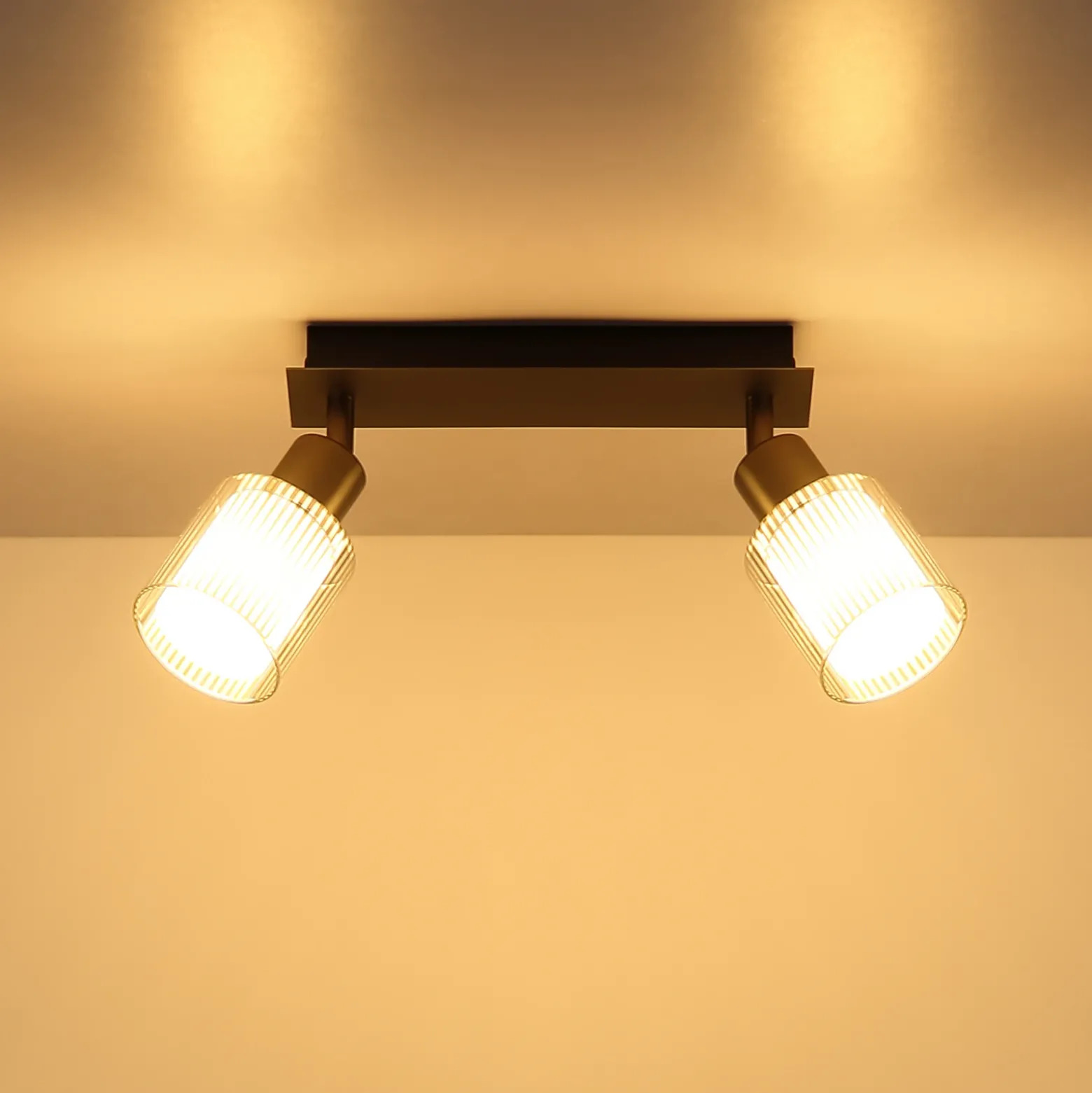 Downlight Villegas, negro/gris, cristal, 28 cm de largo, E14