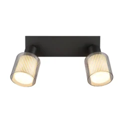 Downlight Villegas, negro/gris, cristal, 28 cm de largo, E14