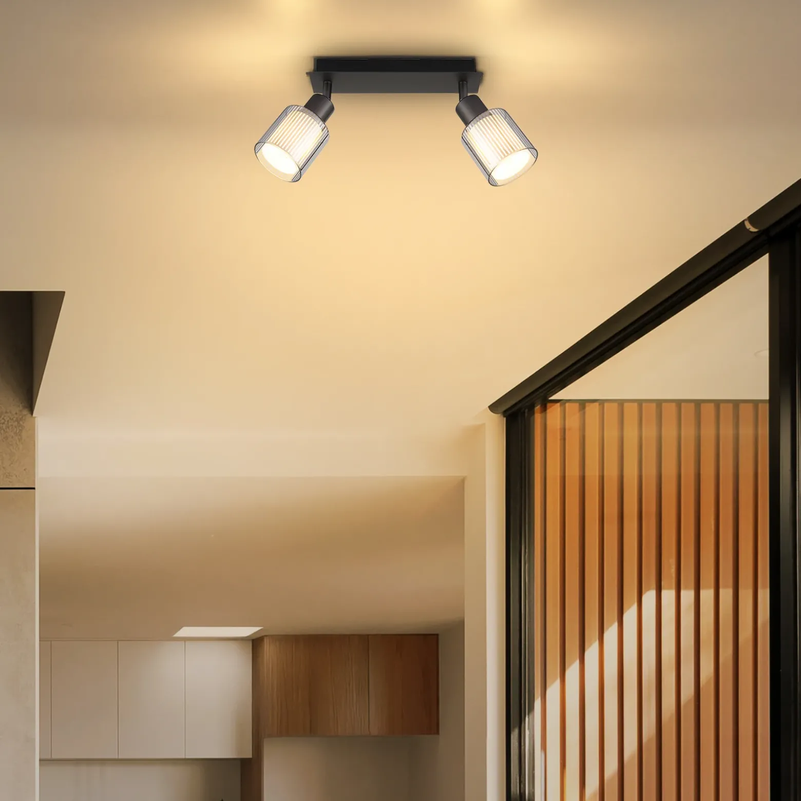 Downlight Villegas, negro/gris, cristal, 28 cm de largo, E14