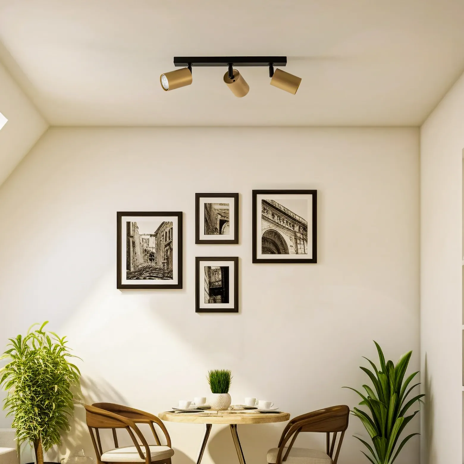 Downlight Zoom, 3 luces, negro/dorado