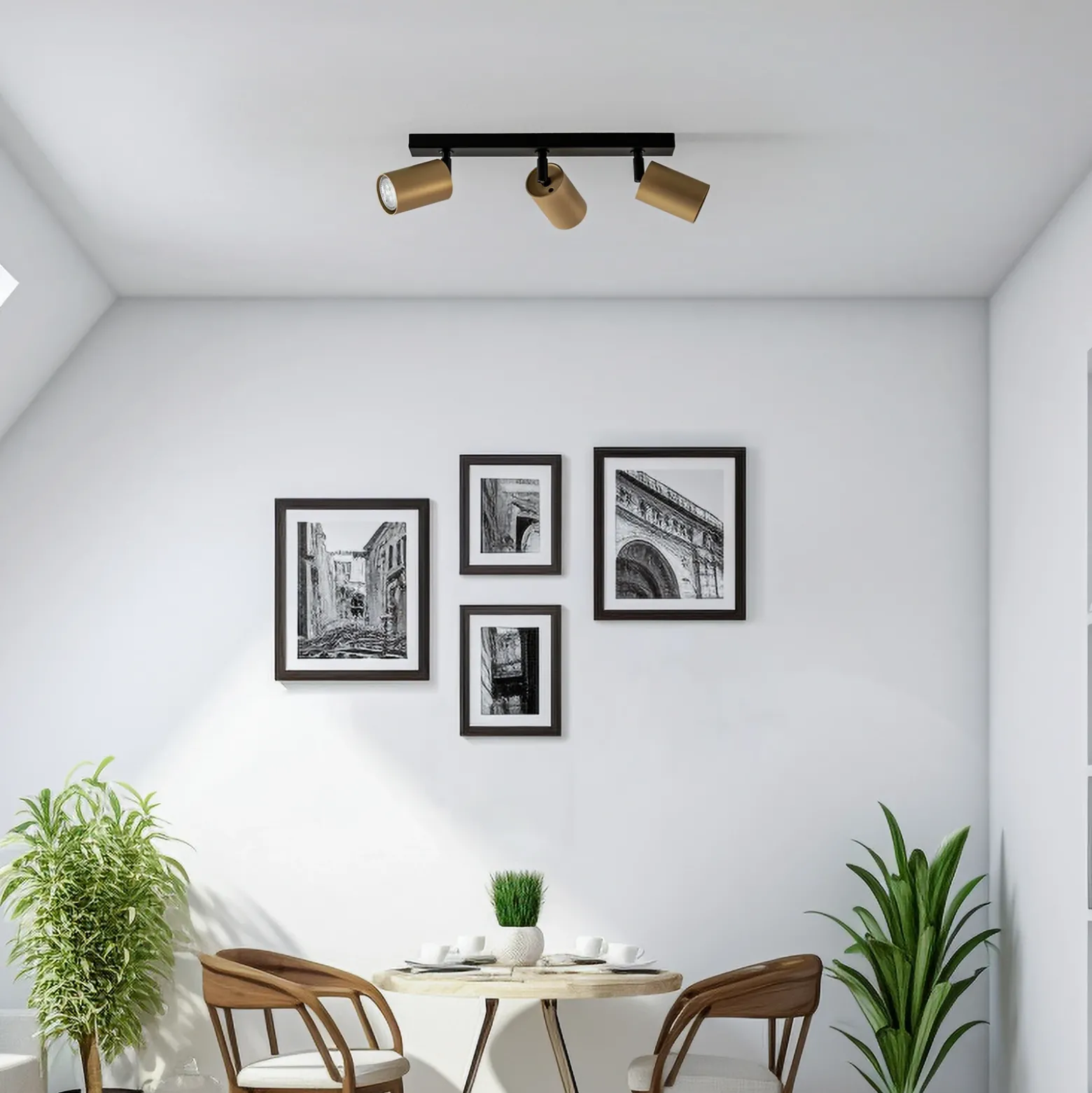 Downlight Zoom, 3 luces, negro/dorado