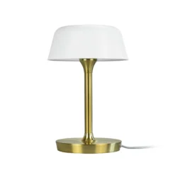 Dyberg Larsen Lámpara de mesa Valencia, blanco/latón, altura 30 cm