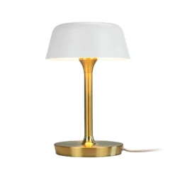 Dyberg Larsen Lámpara de mesa Valencia, blanco/latón, altura 30 cm