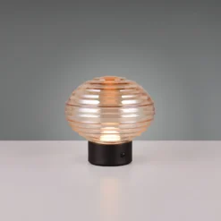 Earl lámpara de mesa LED recargable, negro/ámbar, altura 14,5 cm, cristal