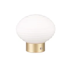 Earl lámpara de mesa LED recargable, latón/opal, altura 14,5 cm, cristal