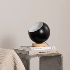 Envostar Arvid lámpara de mesa base de madera pantalla negro