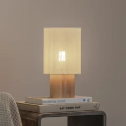 Envostar Asolita lámpara de mesa base de madera pantalla blanca