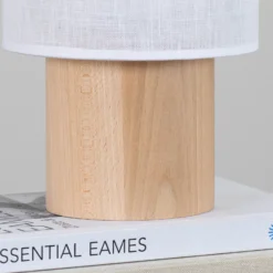 Envostar Asolita lámpara de mesa base de madera pantalla blanca