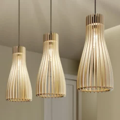 Envostar Lámpara colgante Furn, contrachapado de abedul, 3 luces