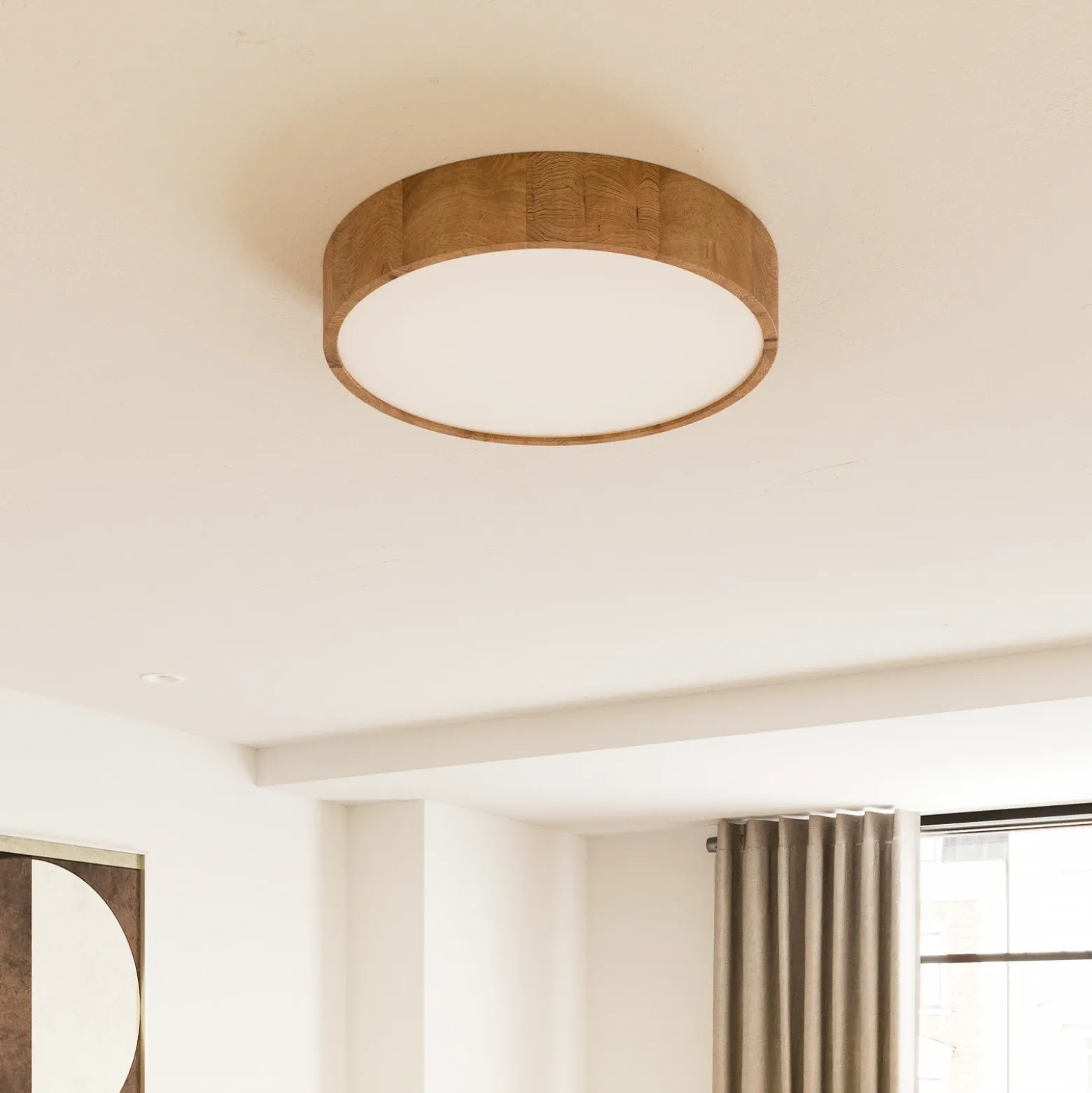 Envostar plafón Kerio, Ø 47 cm, madera de roble natural