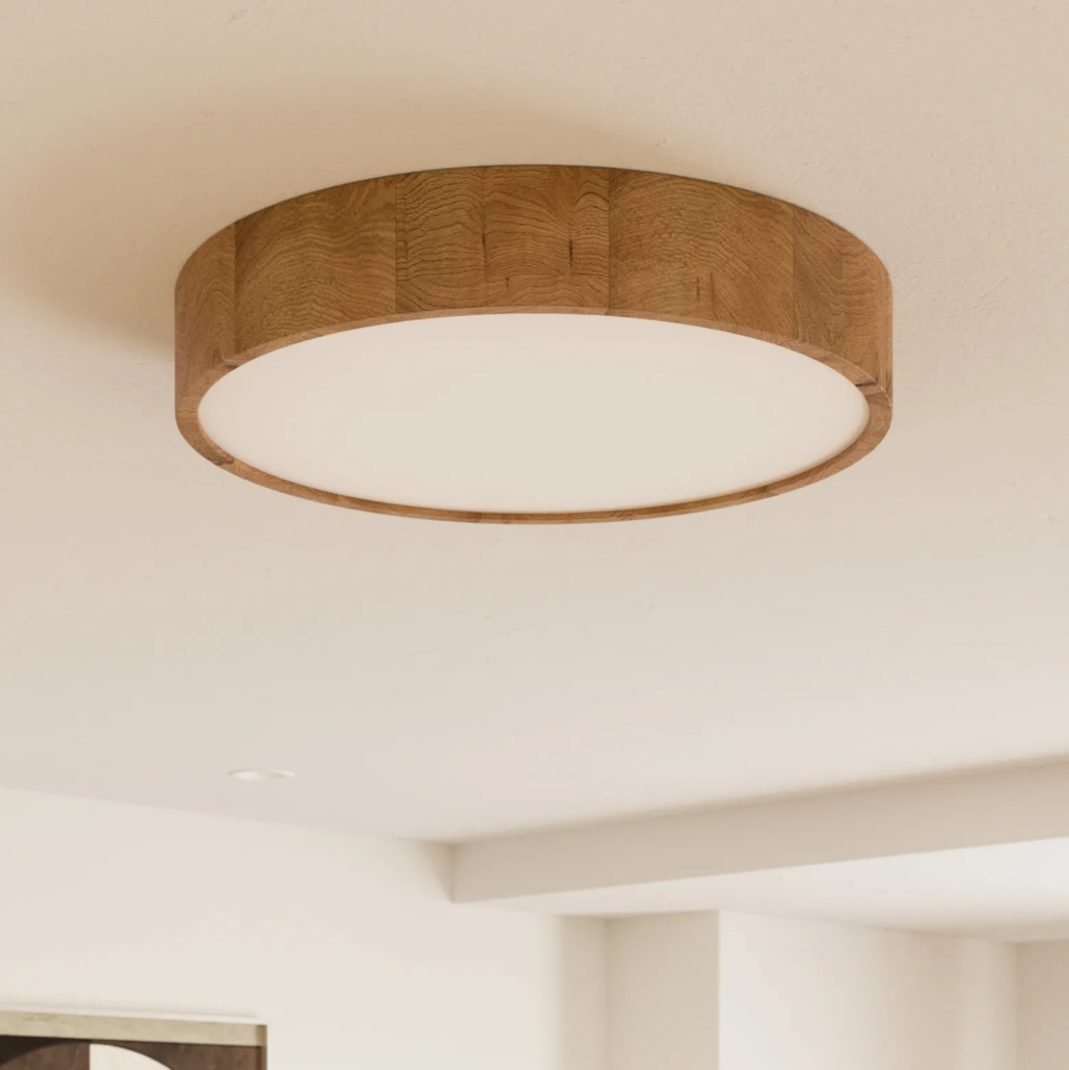 Envostar plafón Kerio, Ø 47 cm, madera de roble natural
