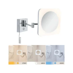 Espejo cosmético LED Paulmann Jora, IP44 con interruptor, plateado
