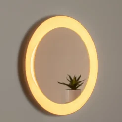 Espejo LED Bega Studio Line negro-latón, Ø 50 cm