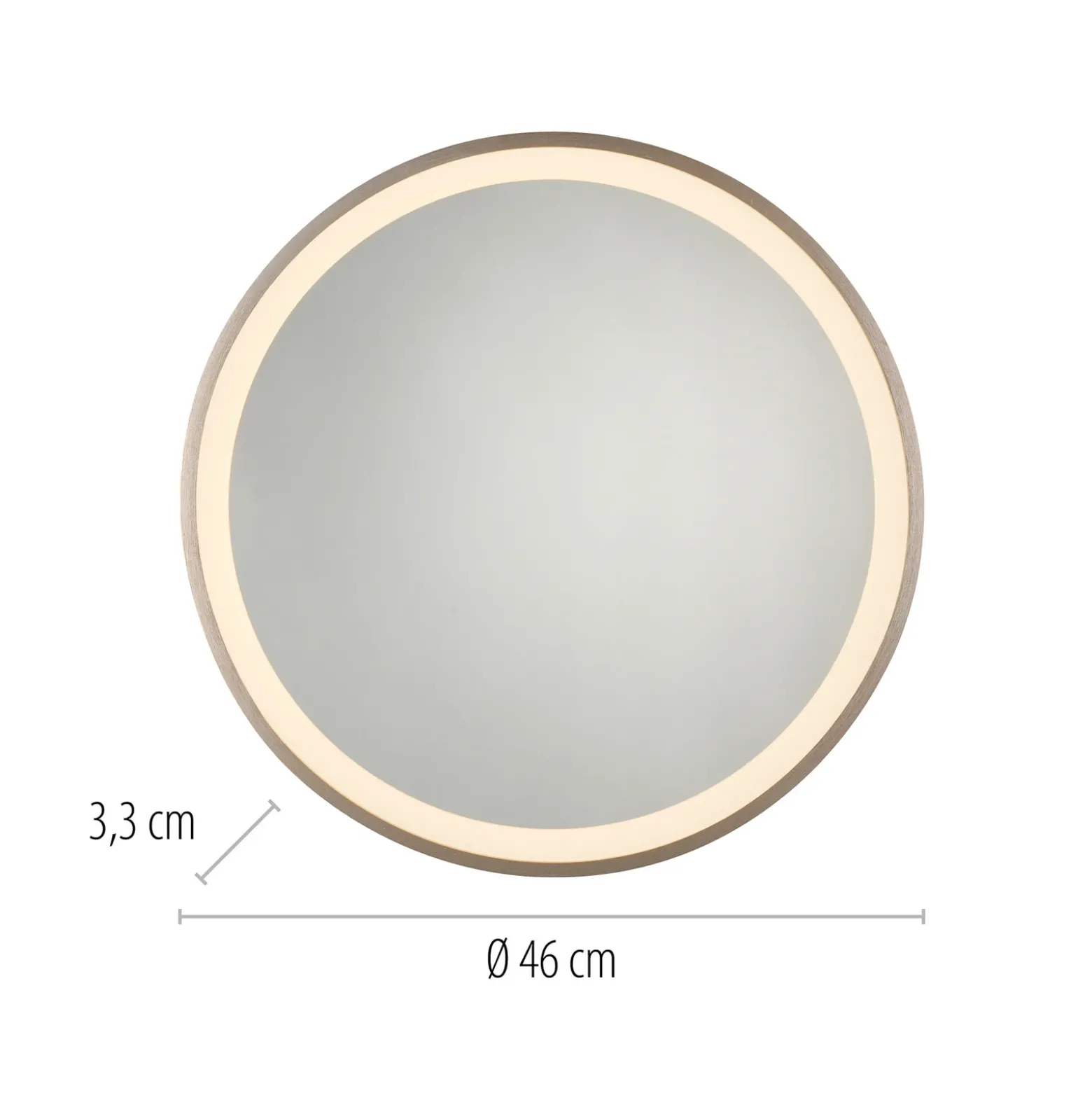 Espejo LED de pared VIDRO, bronce, Ø 46 cm, batería externa, interruptor