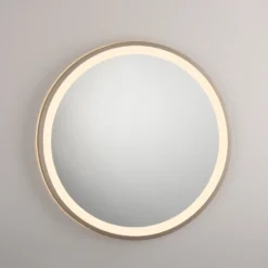 Espejo LED de pared VIDRO, bronce, Ø 46 cm, batería externa, interruptor