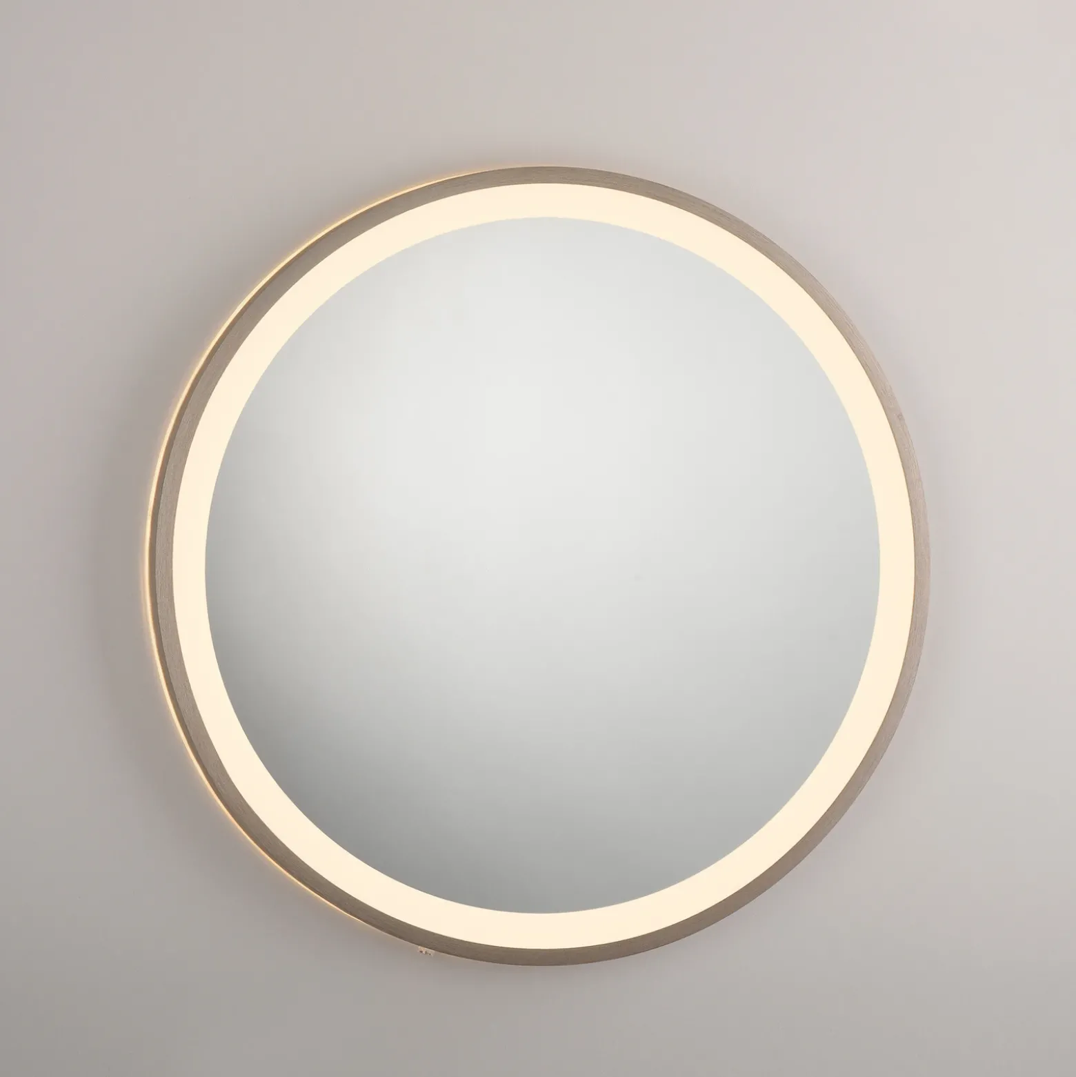 Espejo LED de pared VIDRO, bronce, Ø 46 cm, batería externa, interruptor