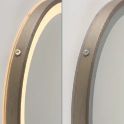 Espejo LED de pared VIDRO, bronce, Ø 46 cm, batería externa, interruptor