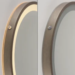 Espejo LED de pared VIDRO, bronce, Ø 36 cm, batería externa, interruptor