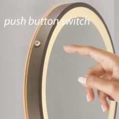 Espejo LED de pared VIDRO, bronce, Ø 36 cm, batería externa, interruptor