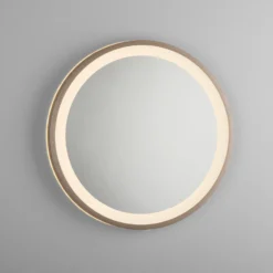 Espejo LED de pared VIDRO, bronce, Ø 36 cm, batería externa, interruptor