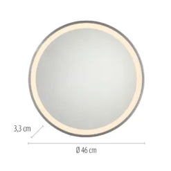 Espejo LED de pared VIDRO, gris, Ø 46 cm, batería externa, interruptor