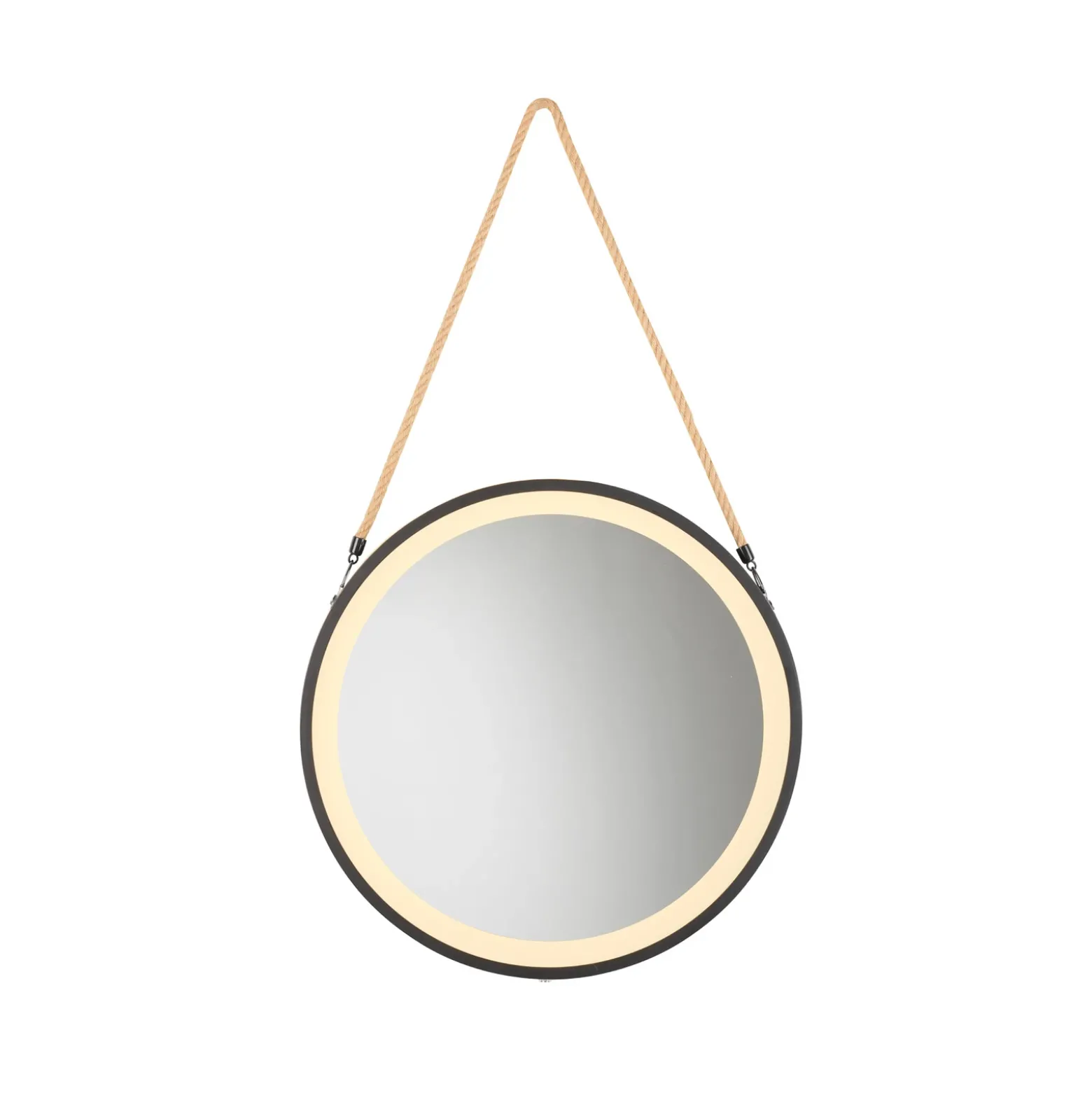 Espejo LED de pared VIDRO, negro, Ø 40 cm, batería externa, para colgar