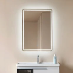 Espejo LED Lucande Celestiel, angular, calefactable, CCT, 70 cm