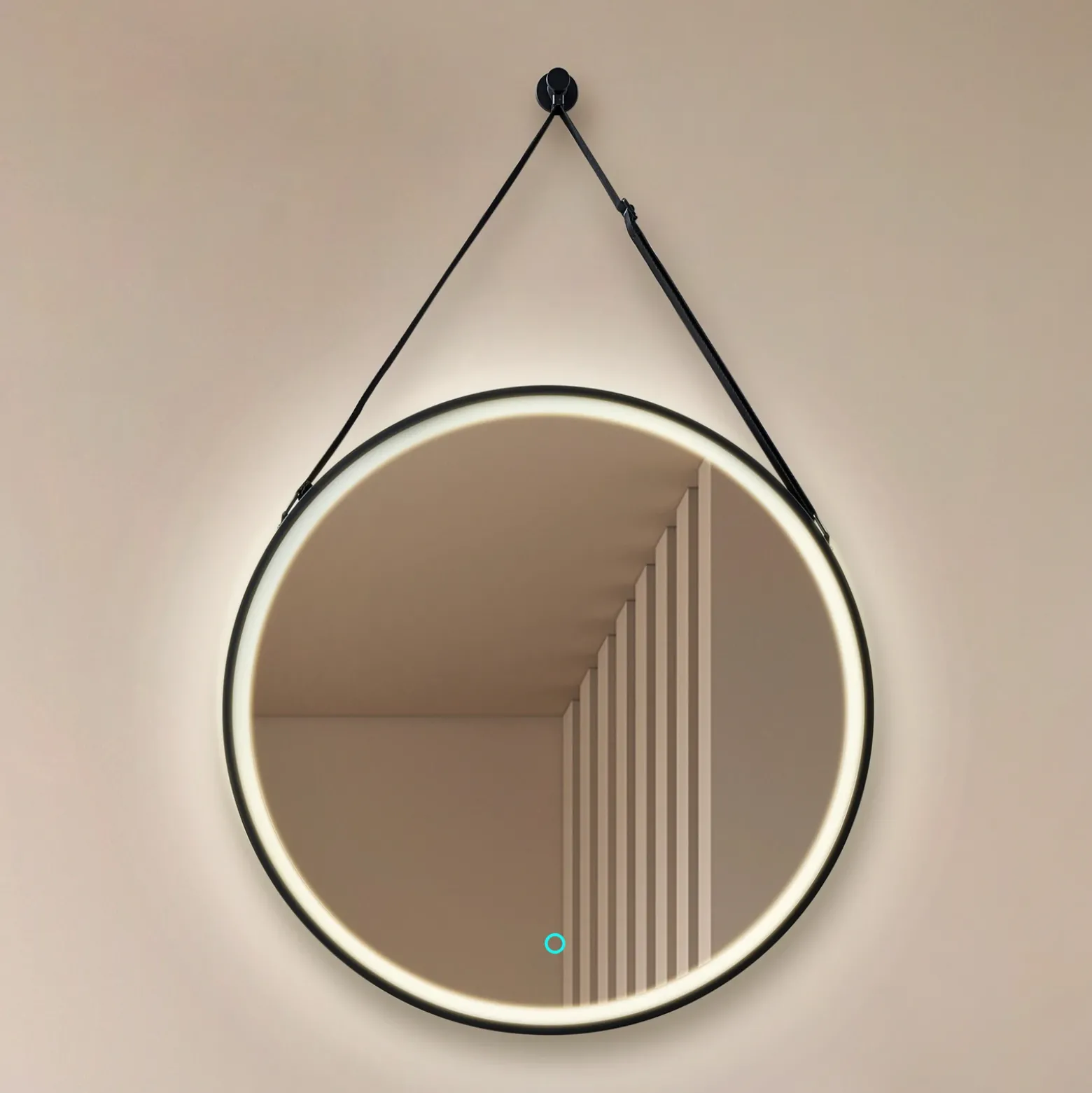 Espejo LED Lucande Lelin, Ø 45 cm, negro, aluminio, CCT