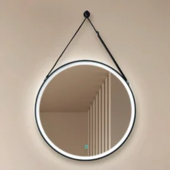 Espejo LED Lucande Lelin, Ø 60 cm, negro, aluminio, CCT
