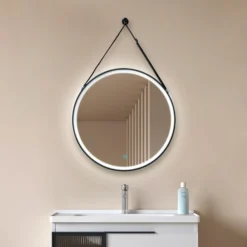 Espejo LED Lucande Lelin, Ø 60 cm, negro, aluminio, CCT