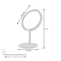 Espejo Lindby LED recargable Renki, blanco, plástico, atenuable