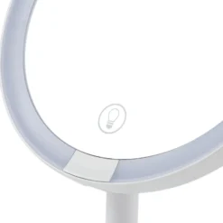 Espejo Lindby LED recargable Renki, blanco, plástico, atenuable