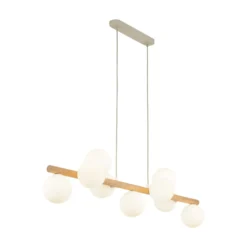 Estera lámpara colgante, cristal opalino, madera, 9 luces