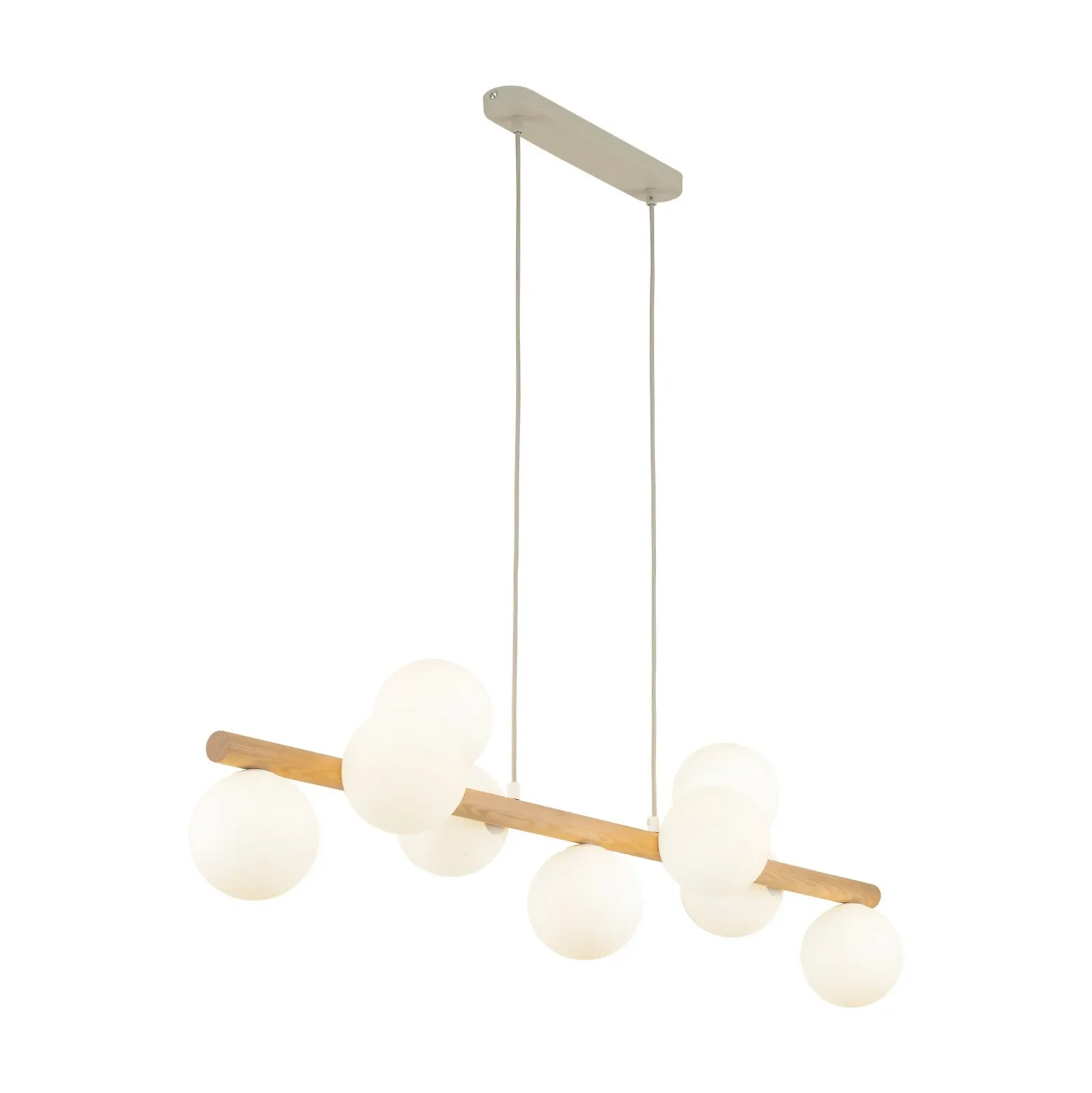 Estera lámpara colgante, cristal opalino, madera, 9 luces
