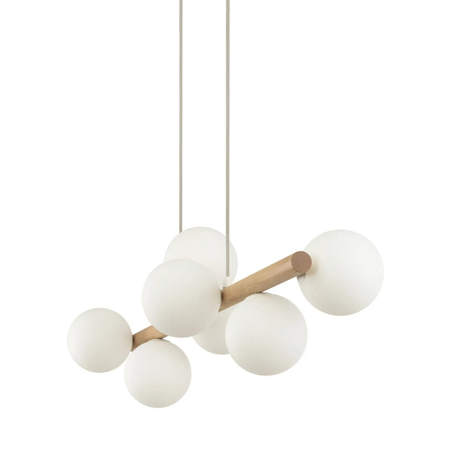 Estera lámpara colgante, cristal opalino, madera, 7 luces