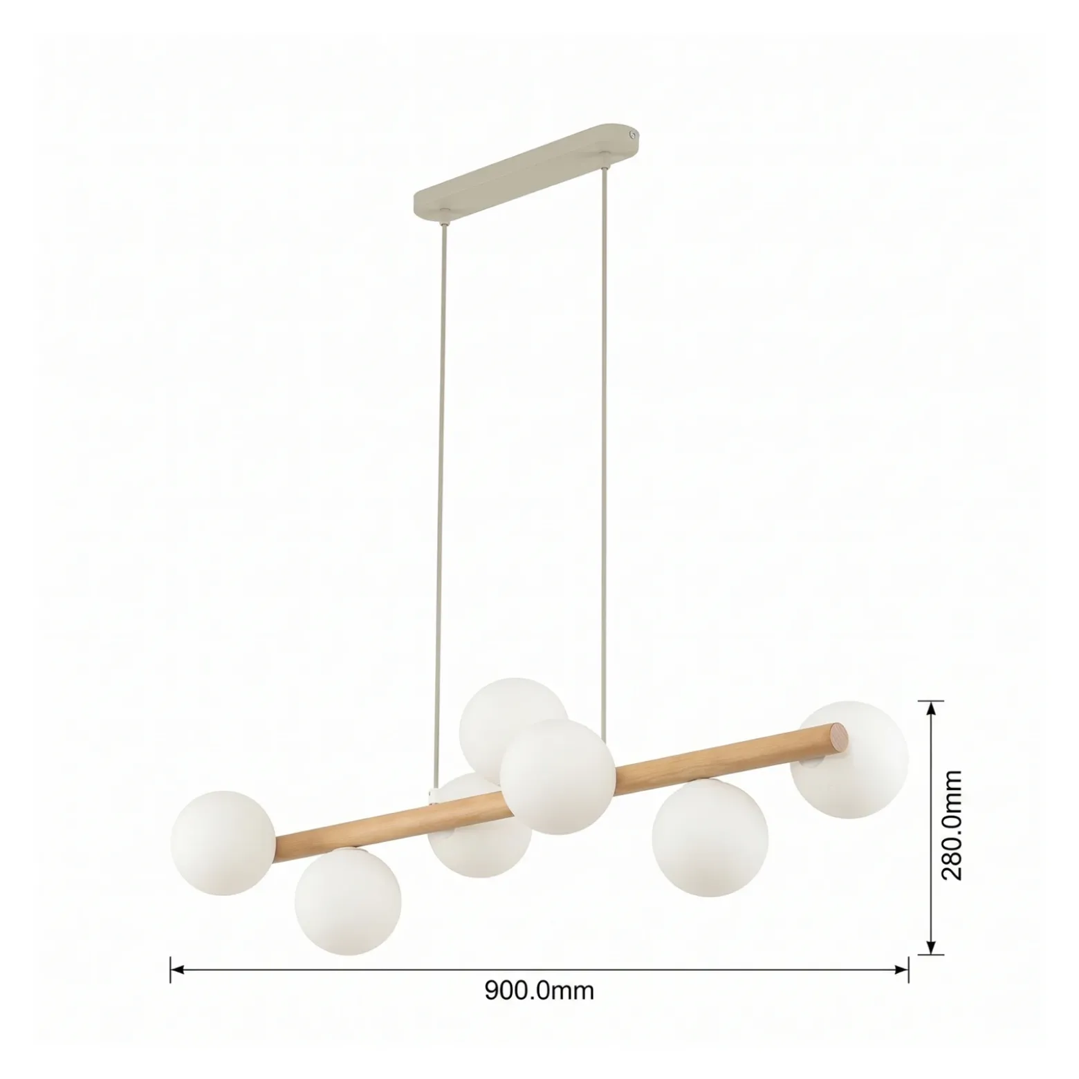 Estera lámpara colgante, cristal opalino, madera, 7 luces