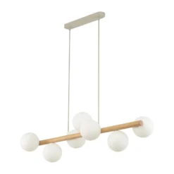 Estera lámpara colgante, cristal opalino, madera, 7 luces