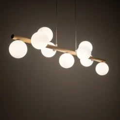 Estera lámpara colgante, cristal opalino, madera, 9 luces